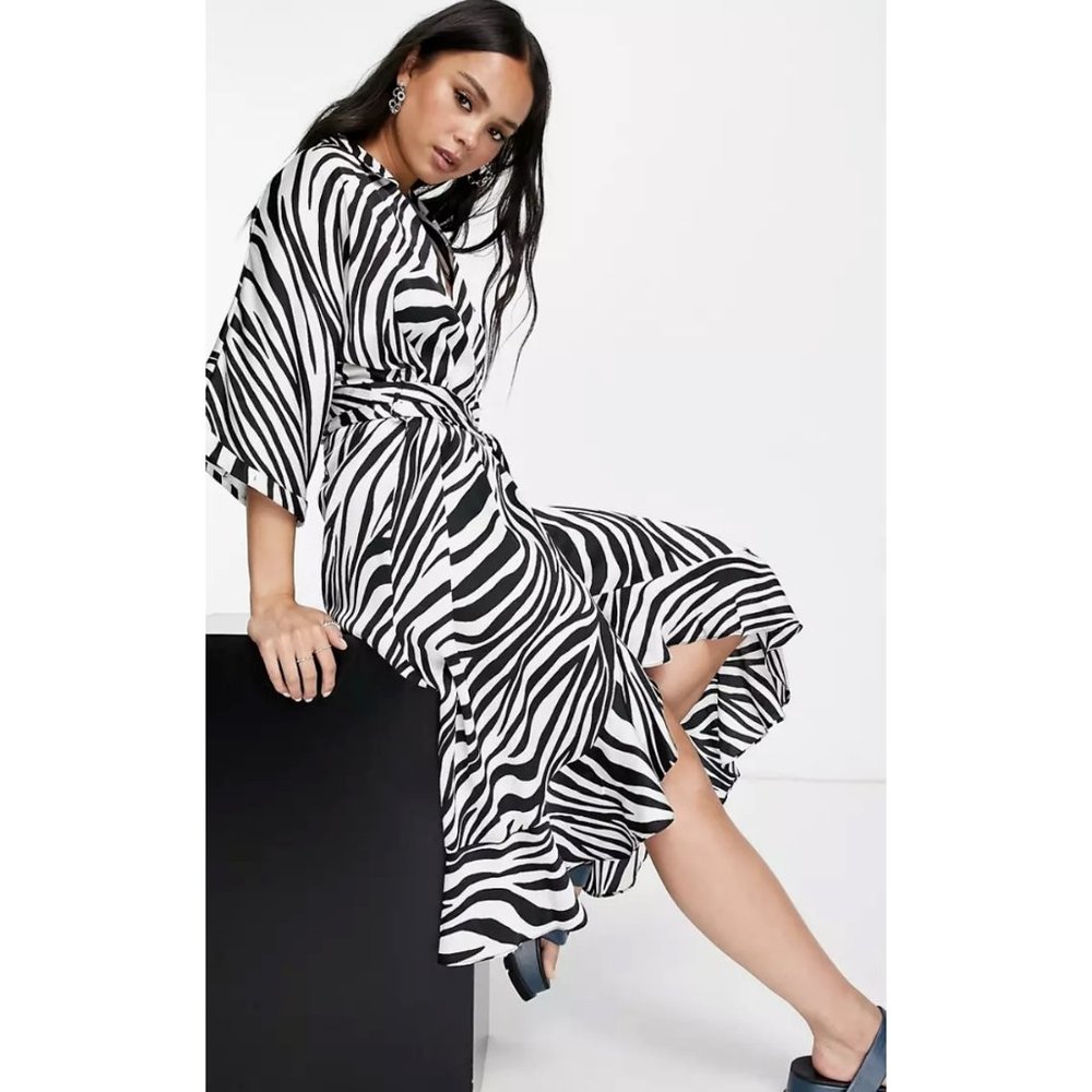 Topshop Wrap Midi dress Zebra Print Women’s Size 12 US flowy